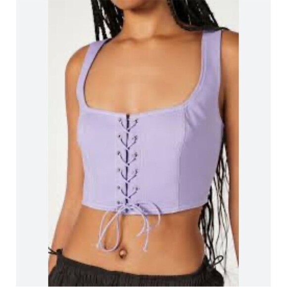 Forever 21 Sleeveless Lace-Up Crop Top  Women's S   Purple  Corset-Inspired - Picture 1 of 6